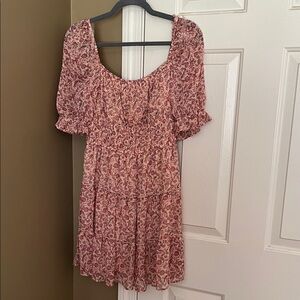Trixxi Pink Floral Dress with Puff Sleeves